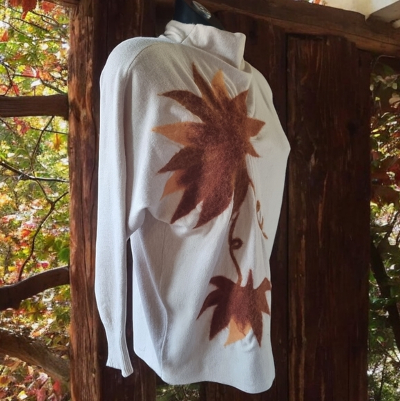 Aaeda Textured Leaves Dolman Sleeves Mock Neck Perfect Fall Sweater - Picture 2 of 8